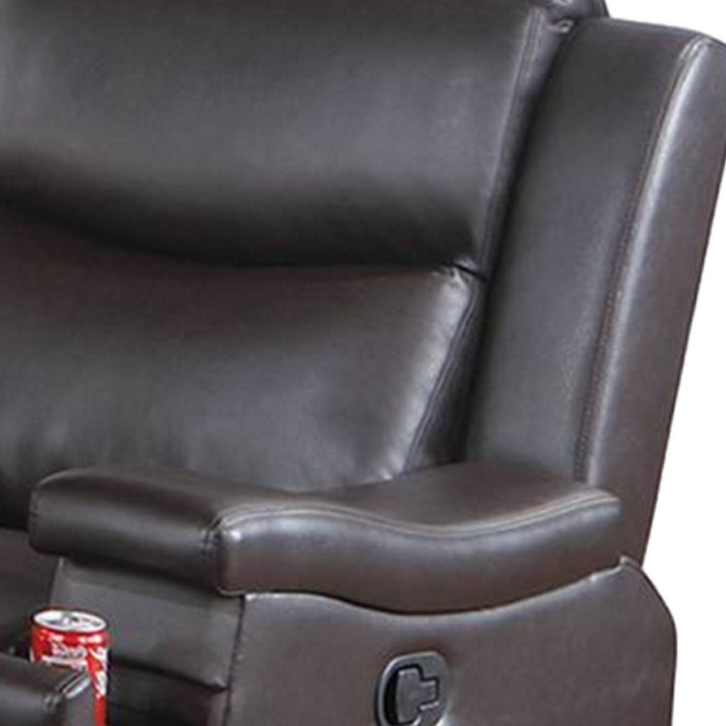 Poltrona reclinabile manuale Renna, portabicchieri, legno massello, similpelle marrone