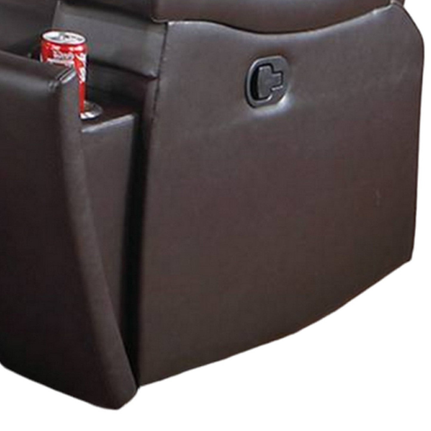 Poltrona reclinabile manuale Renna, portabicchieri, legno massello, similpelle marrone