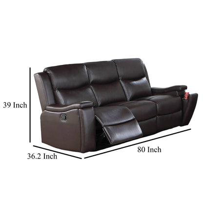 Divano reclinabile manuale Renna, portabicchieri, similpelle marrone, 80 pollici