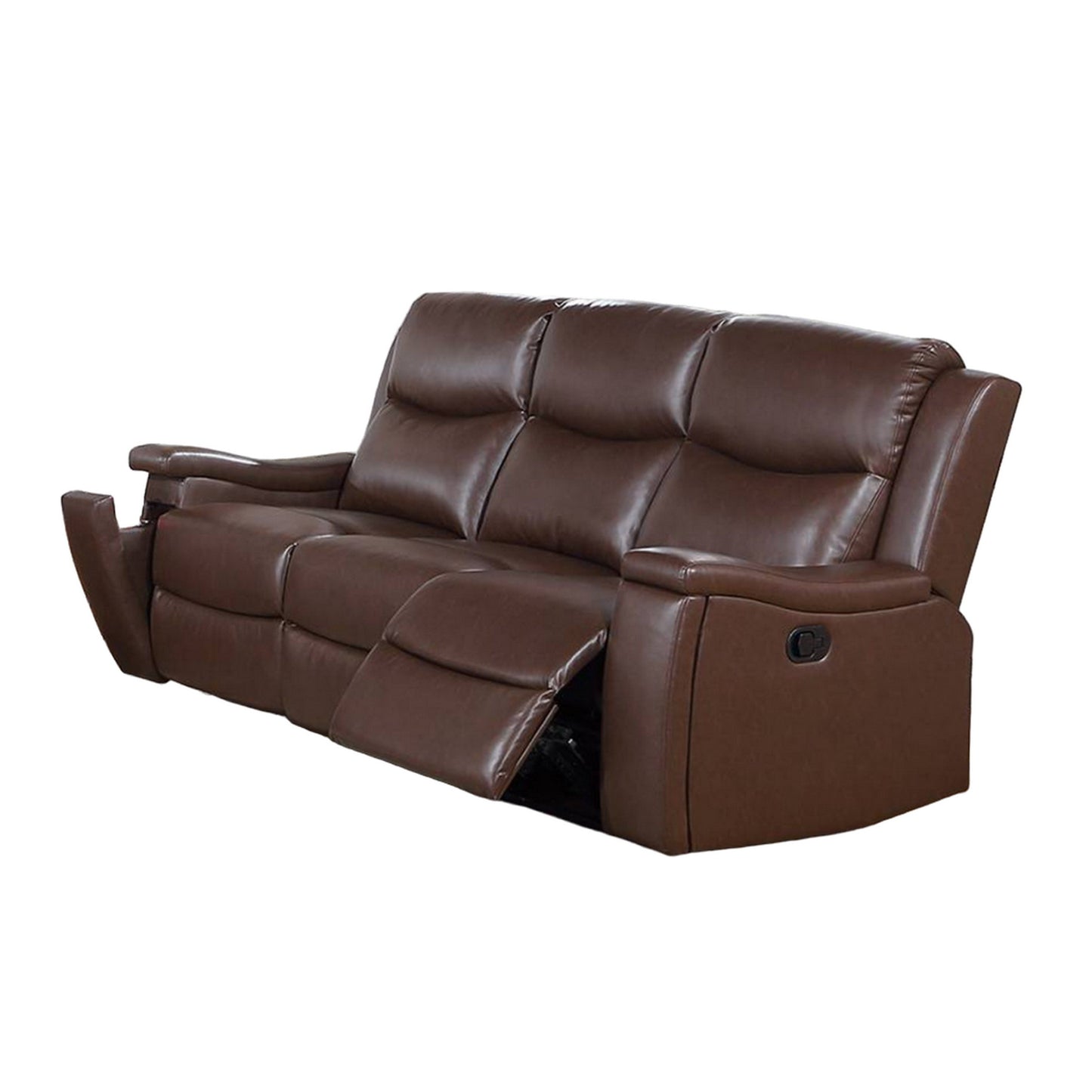 Divano reclinabile manuale Renna, portabicchieri, similpelle color cammello, 80 pollici