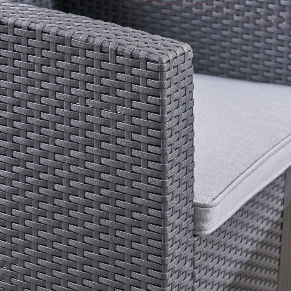 Set da esterno con stampa in vimini da 7 posti, braciere e supporto per serbatoio, di Christopher Knight Home