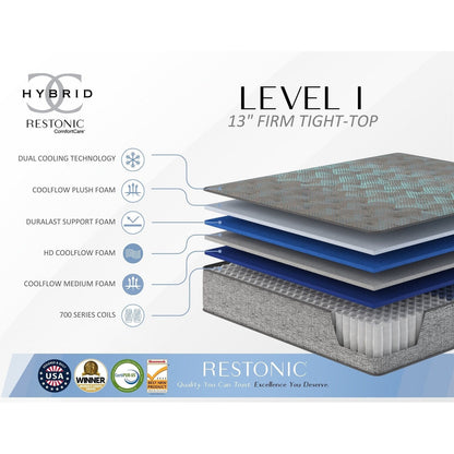 Materasso ibrido Restonic Comfort Care 13, materasso a molle insacchettate individuali, comfort rigido