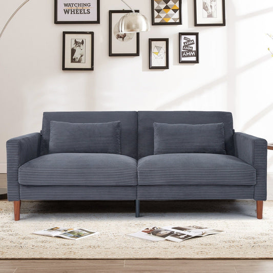 Divano a due posti rettangolare in velluto a coste retrò da 74 pollici con legno massello e 2 cuscini, 4 colori opzionali