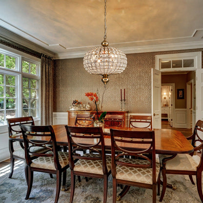 Lampadario da cucina in stile francese retrò con 4/5 luci in ottone anticato e cristallo a forma di globo