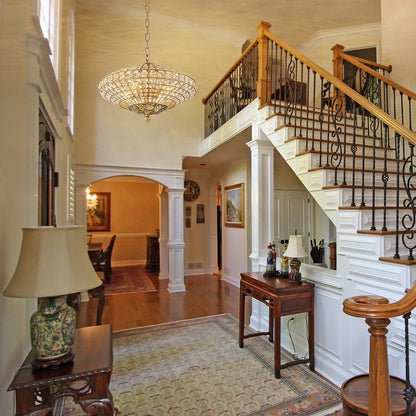 Lampadario da cucina in stile francese retrò con 4/5 luci in ottone anticato e cristallo a forma di globo