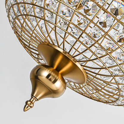 Lampadario da cucina in stile francese retrò con 4/5 luci in ottone anticato e cristallo a forma di globo