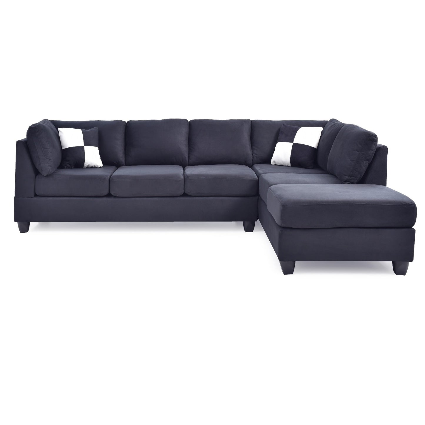 Divano componibile reversibile a 4 posti in microsuede con cuscini decorativi - 111 - Nero