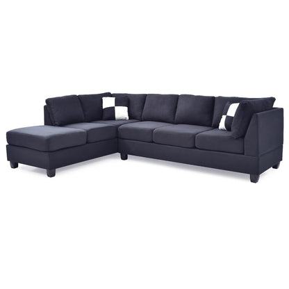 Divano componibile reversibile a 4 posti in microsuede con cuscini decorativi - 111 - Nero