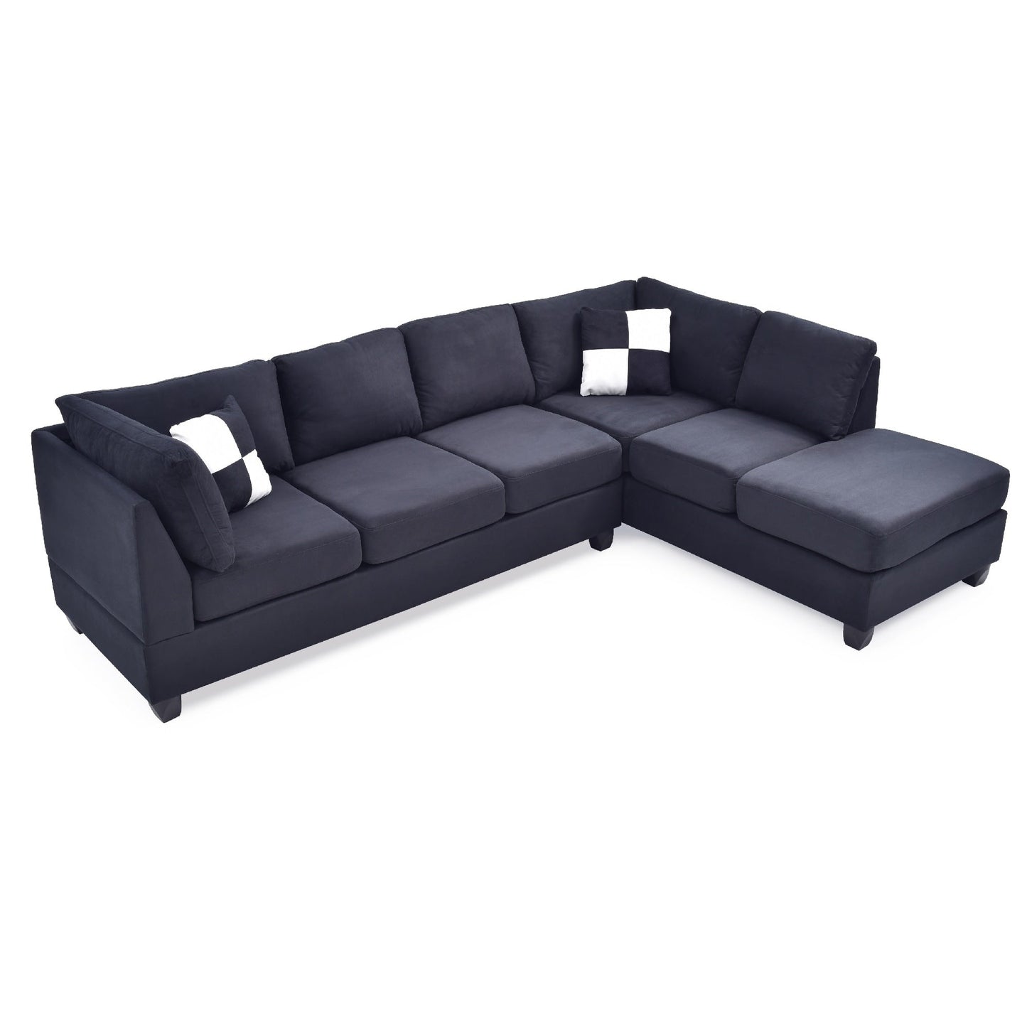 Divano componibile reversibile a 4 posti in microsuede con cuscini decorativi - 111 - Nero
