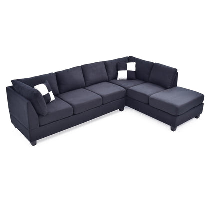 Divano componibile reversibile a 4 posti in microsuede con cuscini decorativi - 111 - Nero