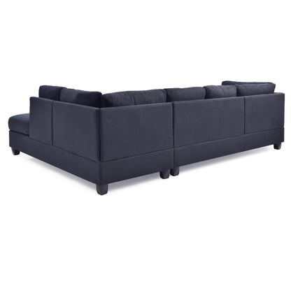 Divano componibile reversibile a 4 posti in microsuede con cuscini decorativi - 111 - Nero