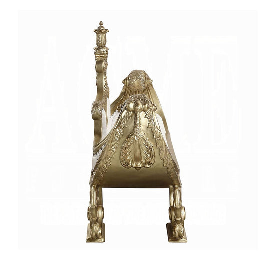 Divano Rexx da 71 pollici, intagli dorati, similpelle bianca