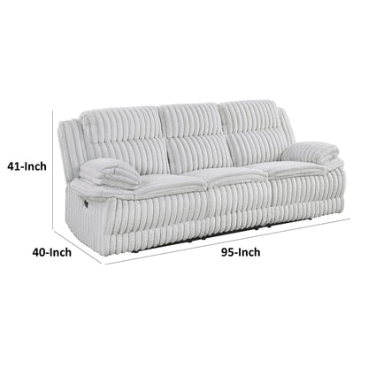 Divano reclinabile manuale Rexy, velluto a coste grigio chiaro testurizzato, 95 pollici