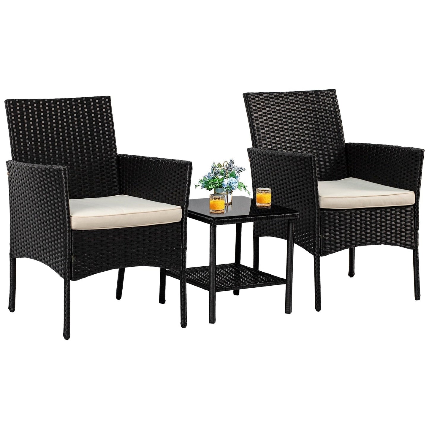 Set di 3 sedie e tavolo da conversazione da esterno in rattan Rhine Modern di Furniture of America