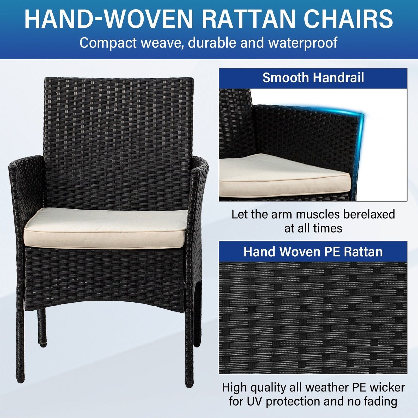Set di 3 sedie e tavolo da conversazione da esterno in rattan Rhine Modern di Furniture of America