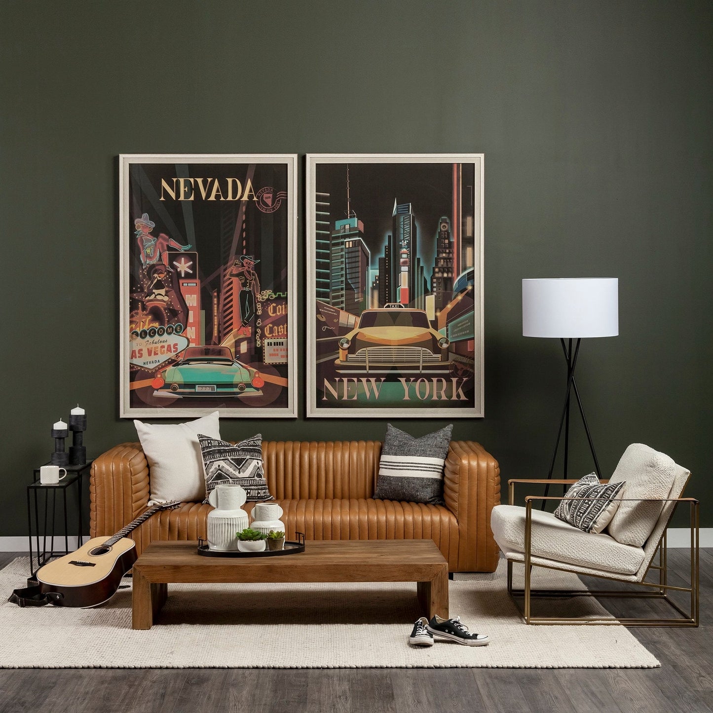 Divano rivestito in vera pelle Ricciardo Cognac - 86,6 L x 38,6 W x 26,4 H