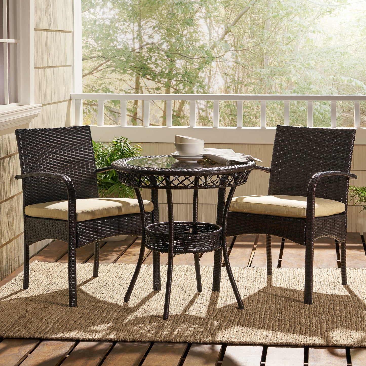 Set da bistrot in vimini da esterno Ridley da 3 pezzi con cuscini di Christopher Knight Home - N/D