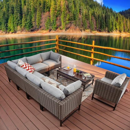 Patio Festival - Set da conversazione componibile in vimini ad angolo retto da 8 pezzi