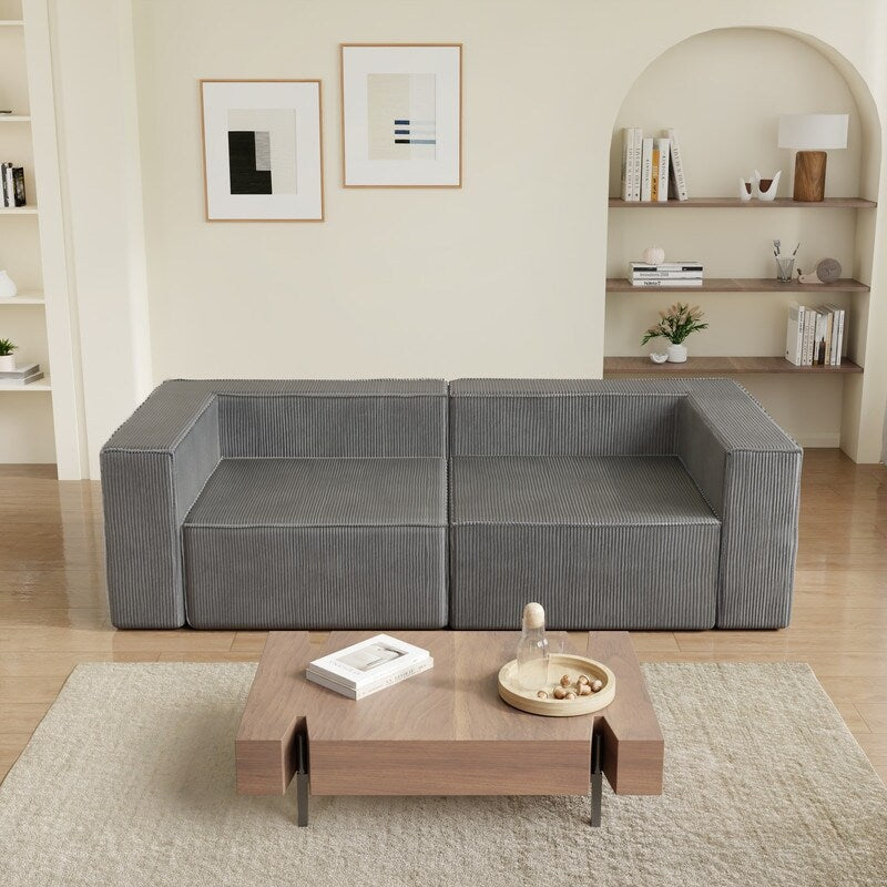 Divano a compressione in velluto a coste con bracciolo destro