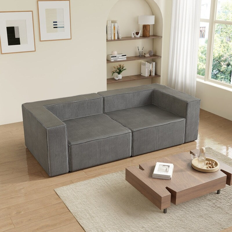 Divano a compressione in velluto a coste con bracciolo destro