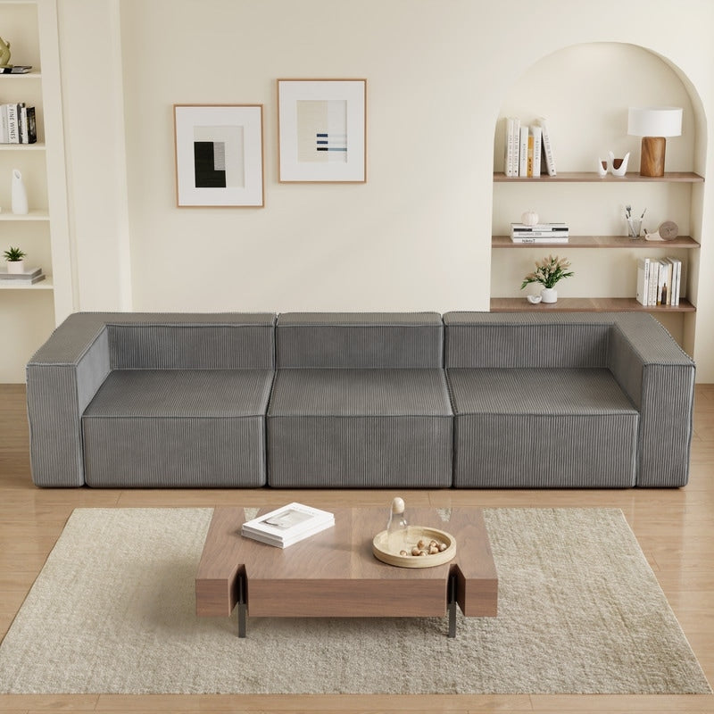 Divano a compressione in velluto a coste con bracciolo destro