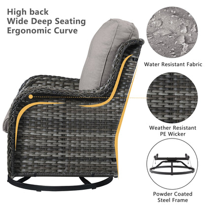 Set di mobili da esterno Pocassy da 5 pezzi, sedie girevoli con pouf