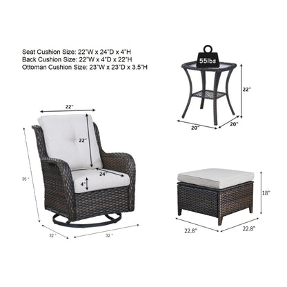 Set di mobili da esterno Pocassy da 5 pezzi, sedie girevoli con pouf