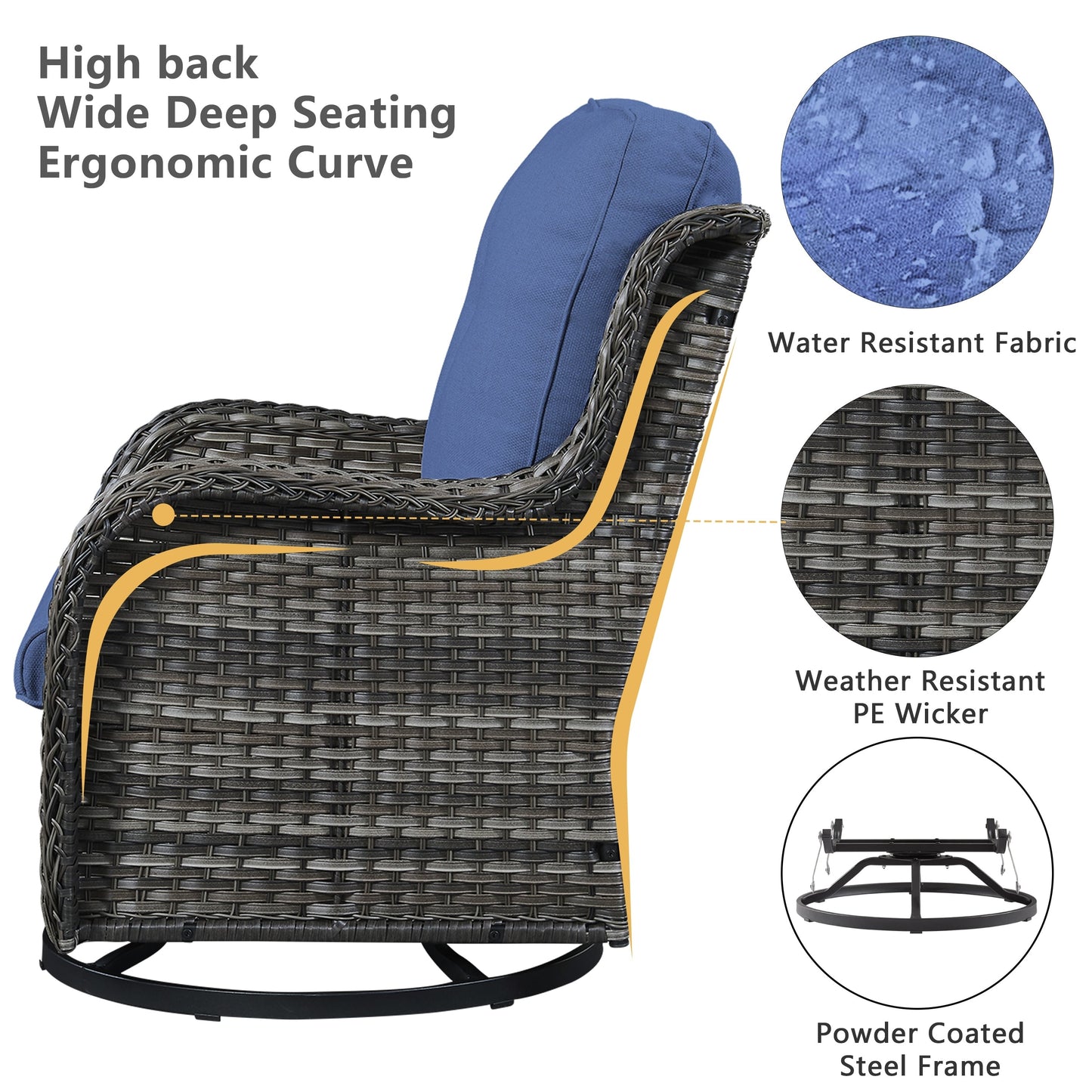 Set di mobili da esterno Pocassy da 5 pezzi, sedie girevoli con pouf