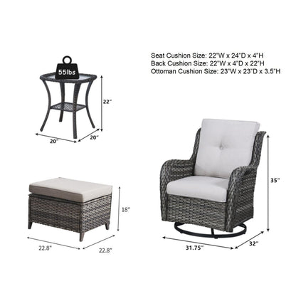 Set di mobili da esterno Pocassy da 5 pezzi, sedie girevoli con pouf