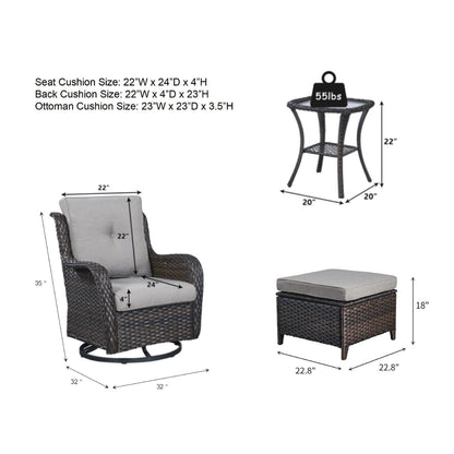 Set di mobili da esterno Pocassy da 5 pezzi, sedie girevoli con pouf