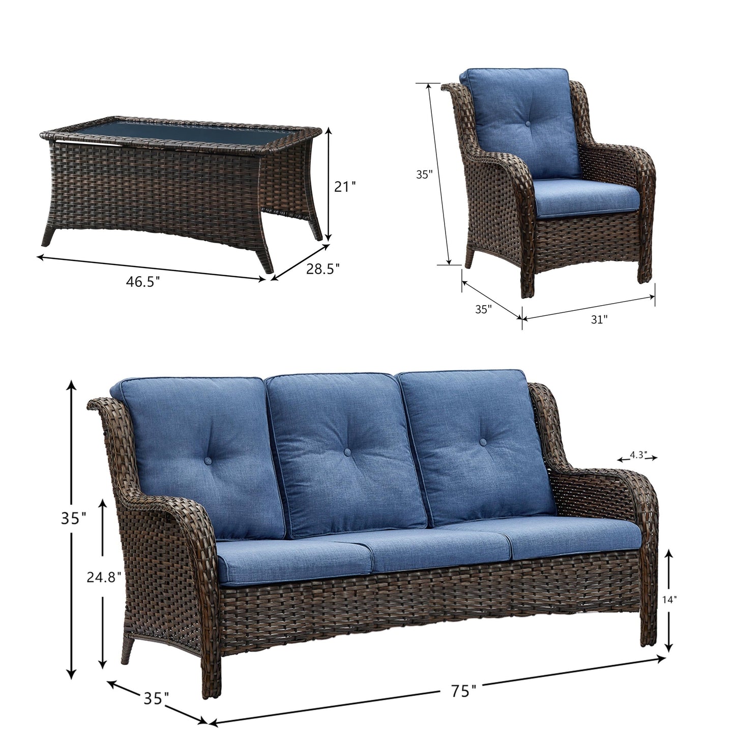 Divano da esterno Pocassy, ​​4 pezzi, sedia da giardino con tavolino