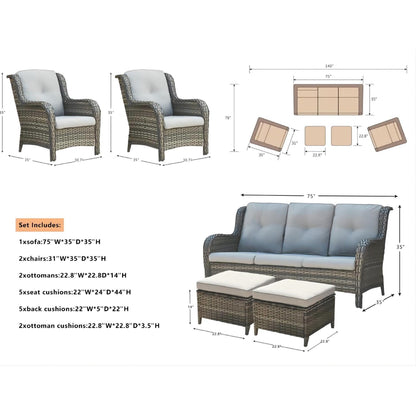 Set di mobili da giardino Pocassy da 5 pezzi con pouf