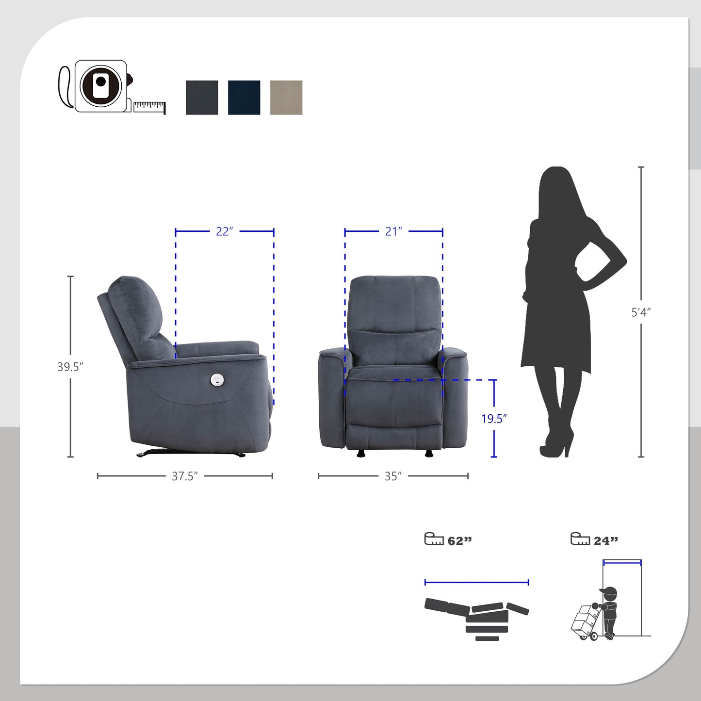 Poltrona reclinabile Ripon Velvet Power Rocker