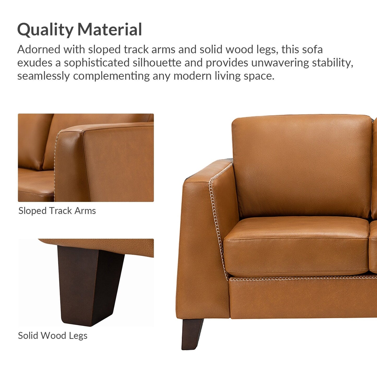 Divano con braccioli in vera pelle Rita 81.5 con gambe in legno massello di HULALA HOME