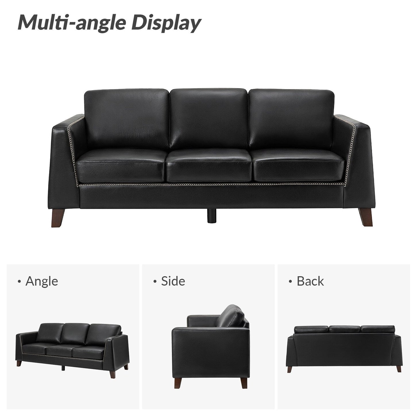 Divano con braccioli in vera pelle Rita 81.5 con gambe in legno massello di HULALA HOME