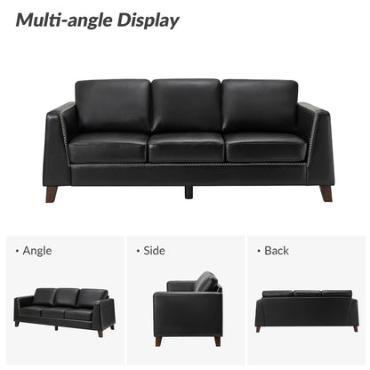 Divano con braccioli in vera pelle Rita 81.5 con gambe in legno massello di HULALA HOME