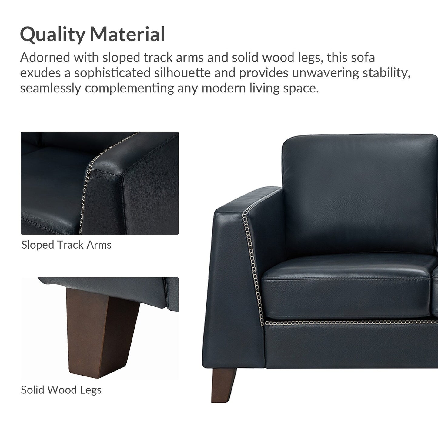 Divano con braccioli in vera pelle Rita 81.5 con gambe in legno massello di HULALA HOME