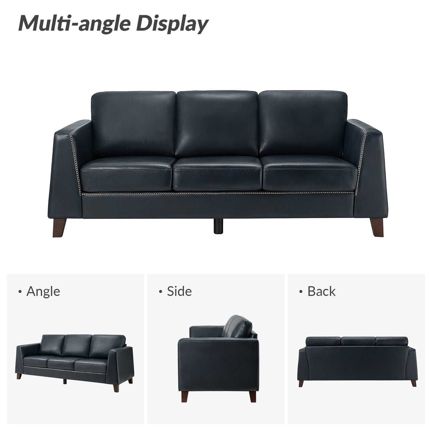 Divano con braccioli in vera pelle Rita 81.5 con gambe in legno massello di HULALA HOME