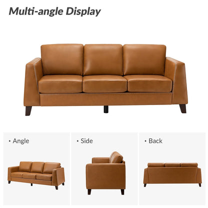 Divano con braccioli in vera pelle Rita 81.5 con gambe in legno massello di HULALA HOME