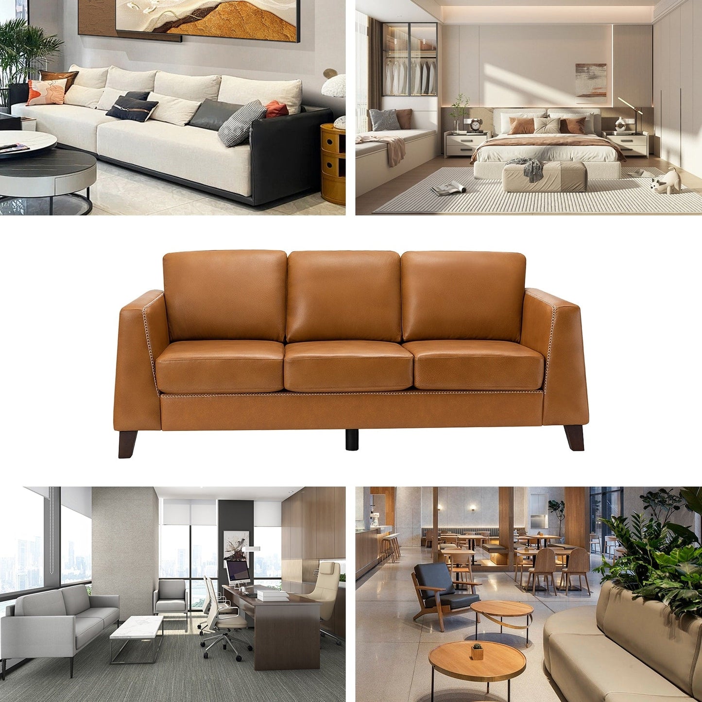 Divano con braccioli in vera pelle Rita 81.5 con gambe in legno massello di HULALA HOME