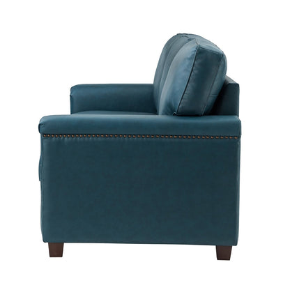 Divano Rita Living Room a 3 posti in vera pelle con gambe in legno massello e borchie