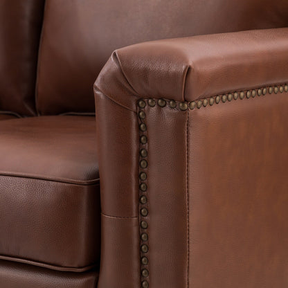 Divano Rita Living Room a 3 posti in vera pelle con gambe in legno massello e borchie