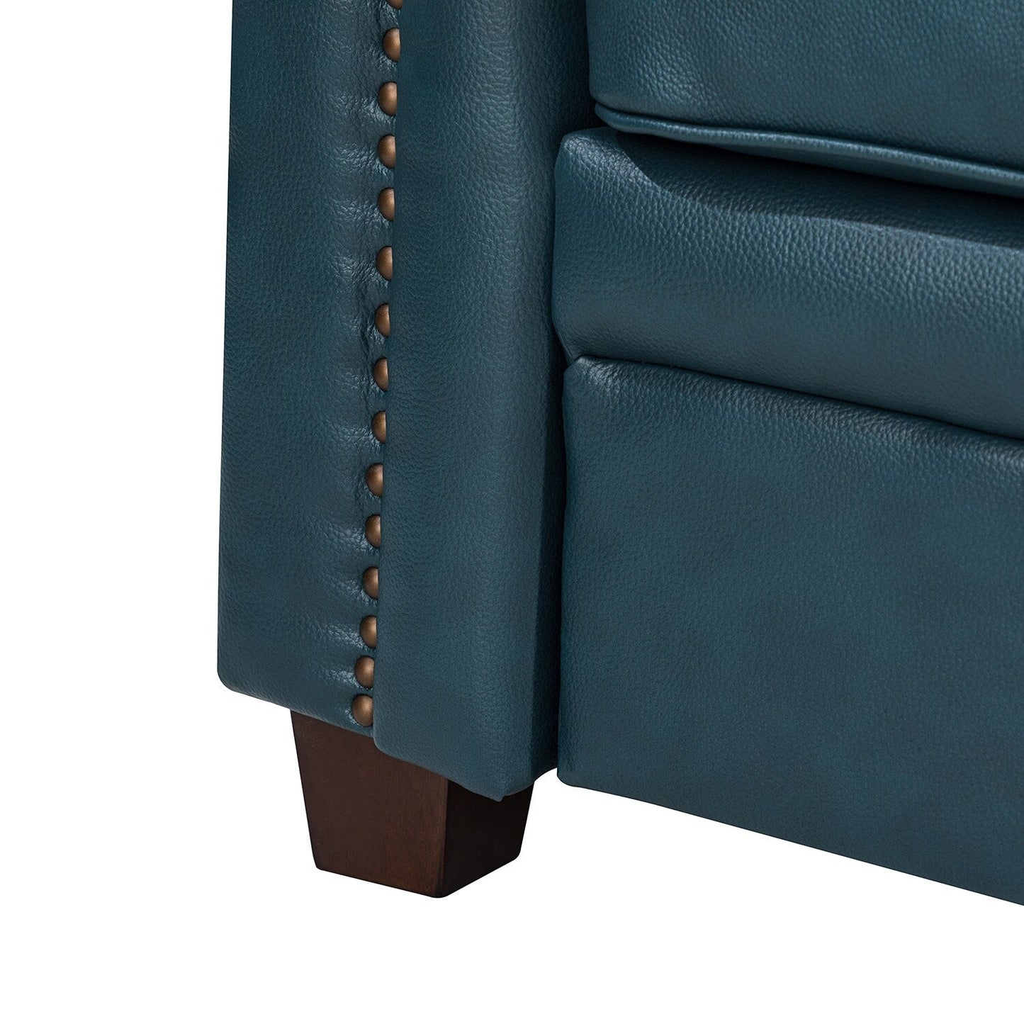 Divano Rita Living Room a 3 posti in vera pelle con gambe in legno massello e borchie