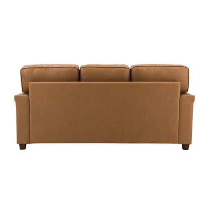 Divano Rita Living Room a 3 posti in vera pelle con gambe in legno massello e borchie