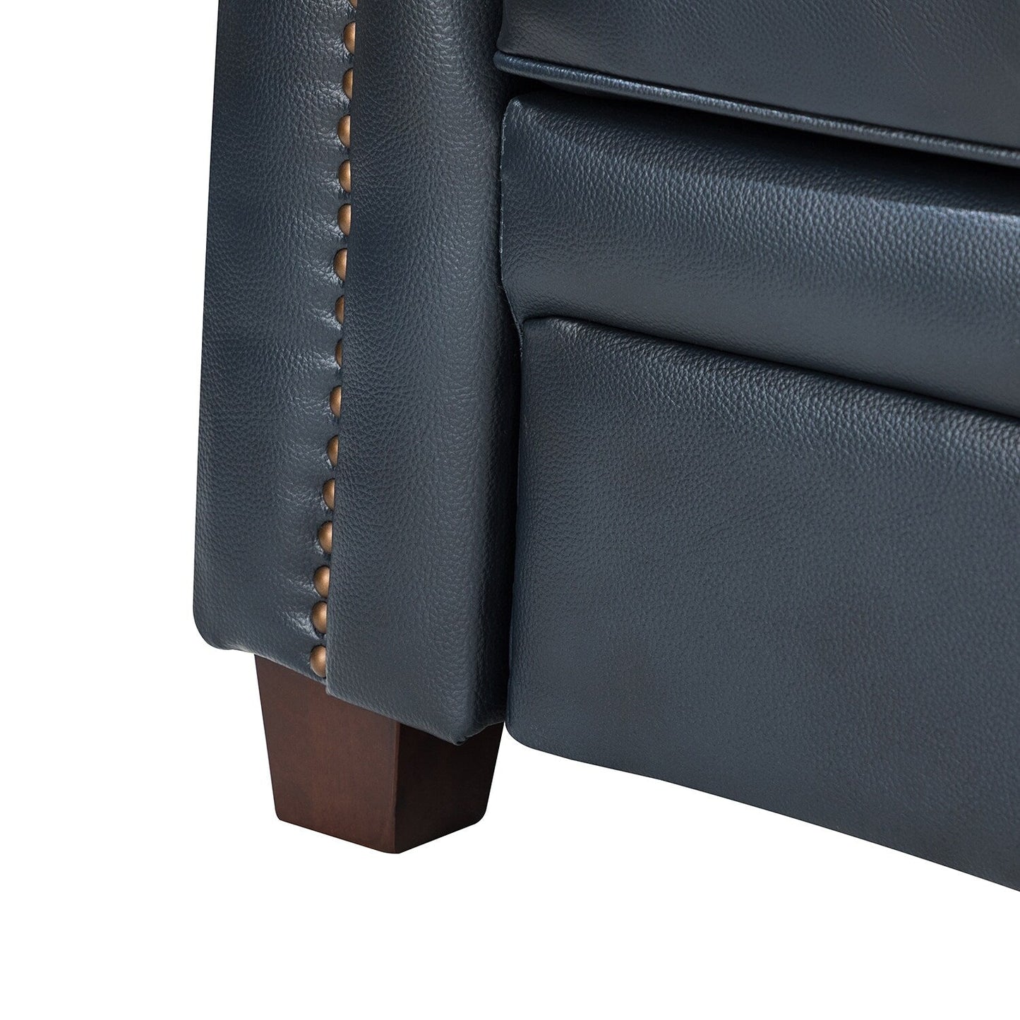 Divano Rita Living Room a 3 posti in vera pelle con gambe in legno massello e borchie