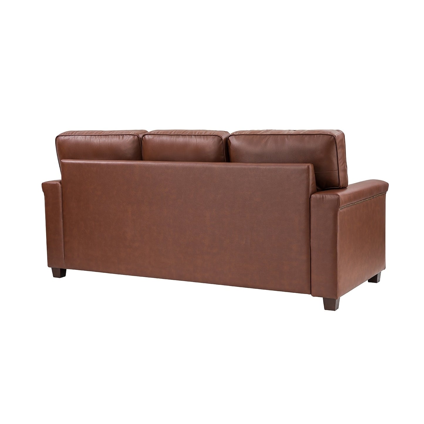 Divano Rita Living Room a 3 posti in vera pelle con gambe in legno massello e borchie