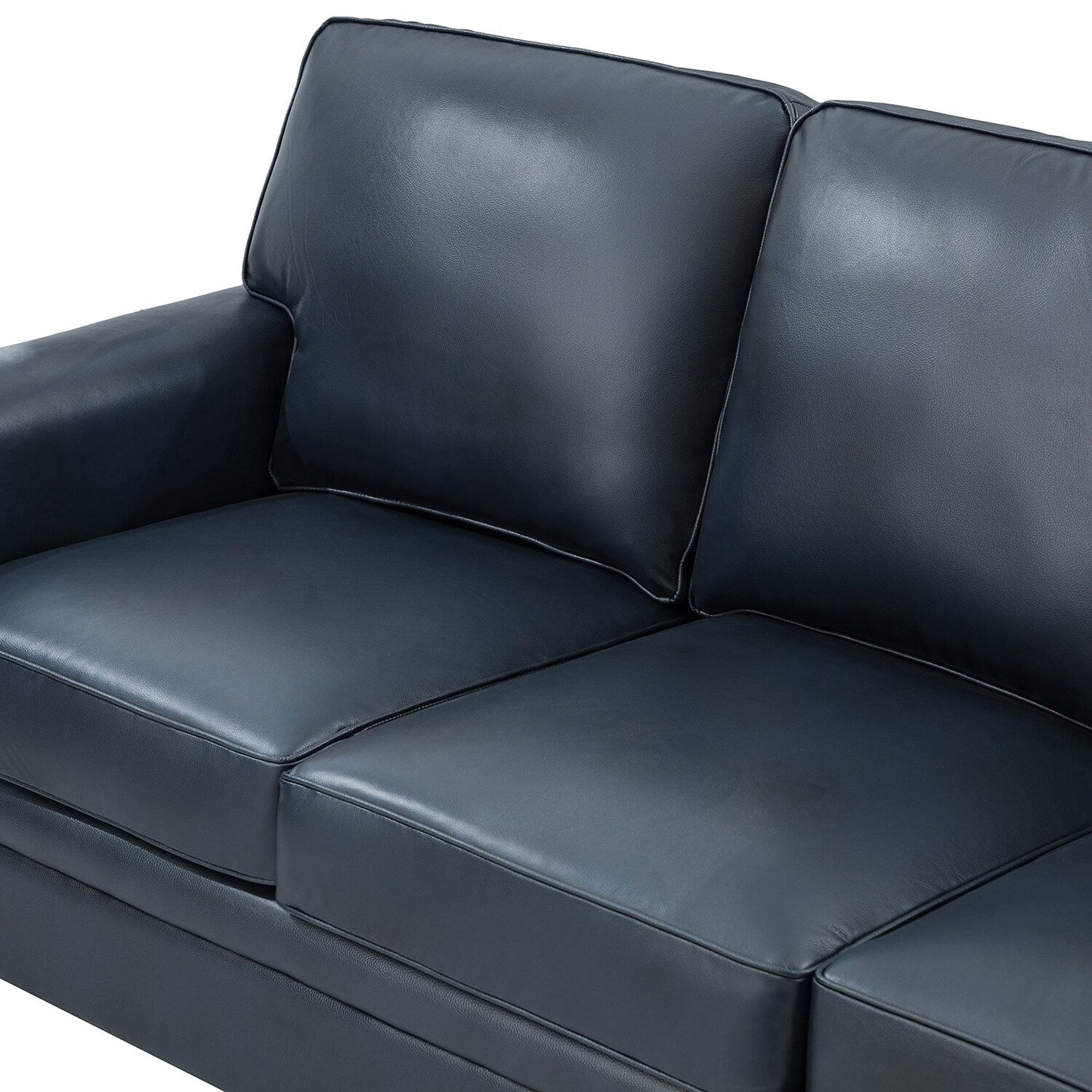 Divano Rita Living Room a 3 posti in vera pelle con gambe in legno massello e borchie