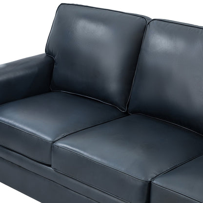 Divano Rita Living Room a 3 posti in vera pelle con gambe in legno massello e borchie