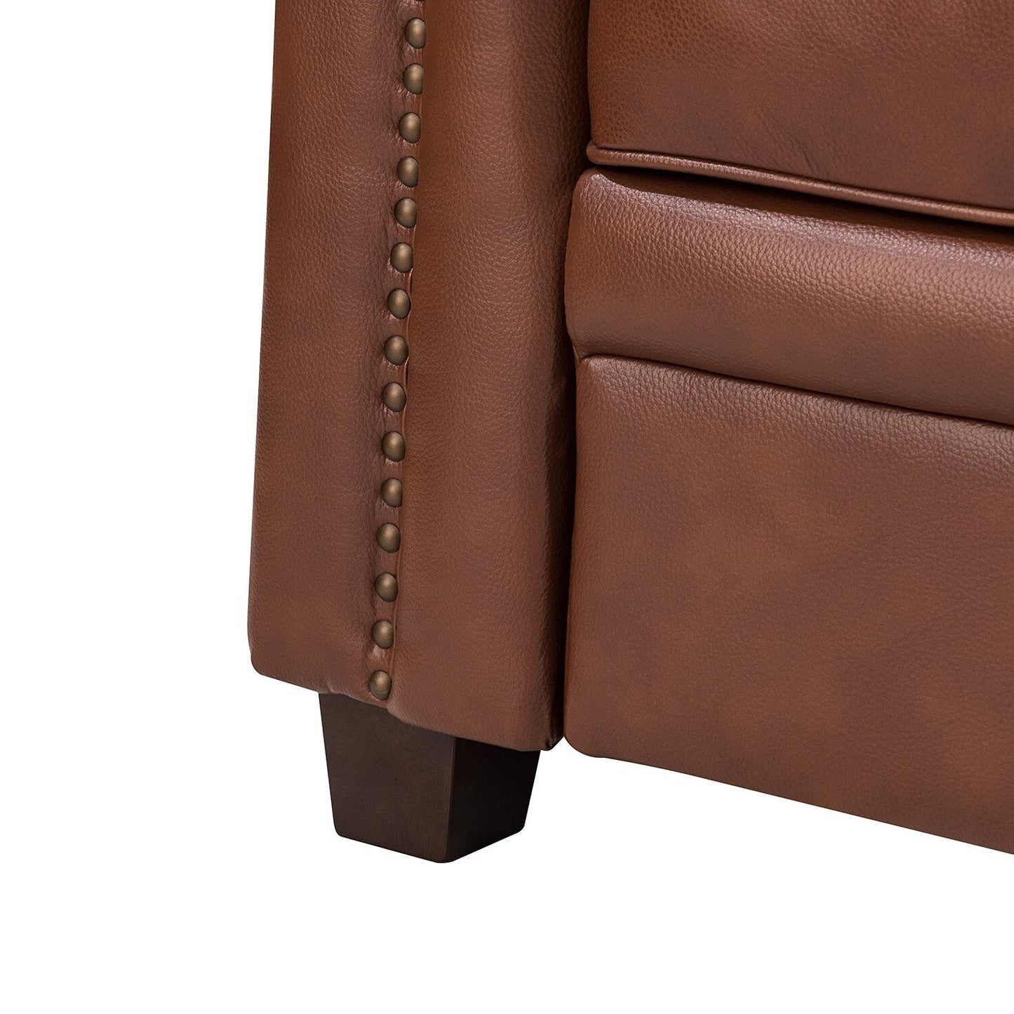 Divano Rita Living Room a 3 posti in vera pelle con gambe in legno massello e borchie