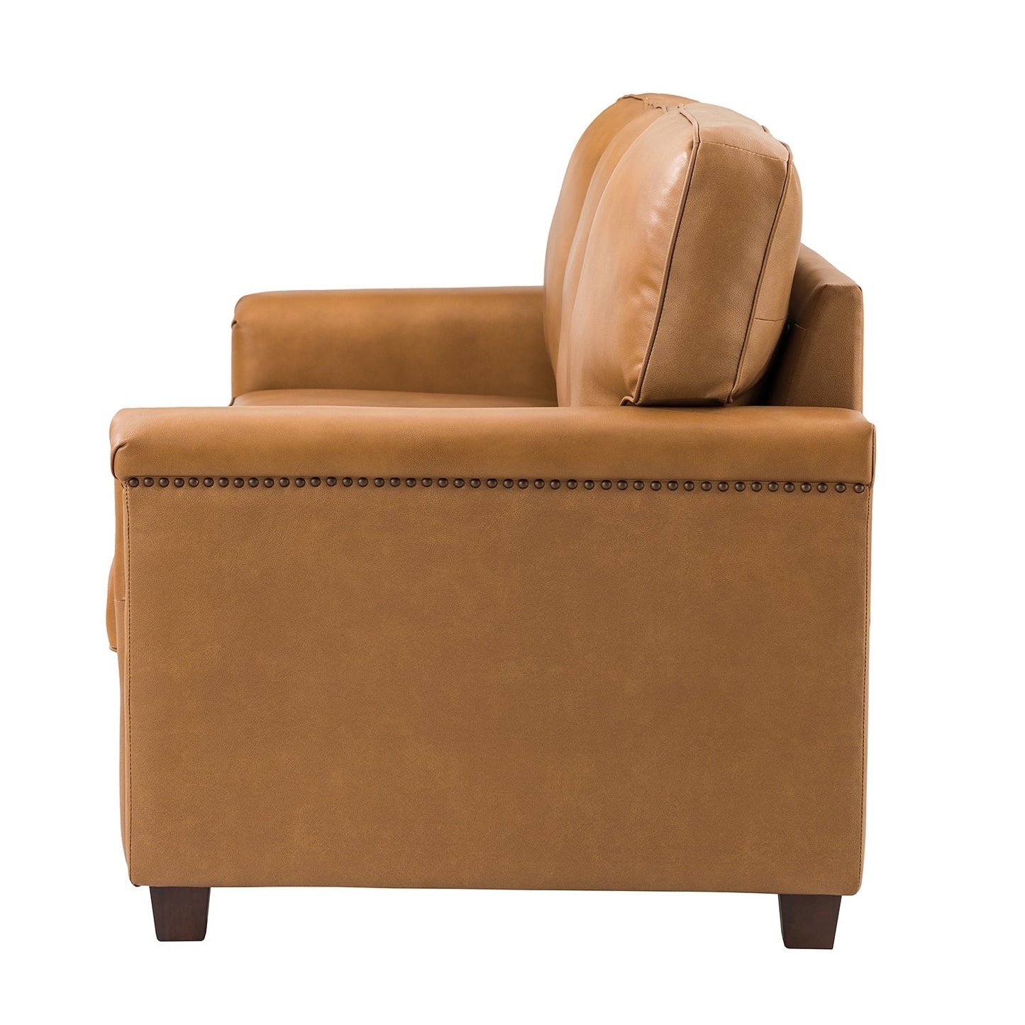 Divano Rita Living Room a 3 posti in vera pelle con gambe in legno massello e borchie